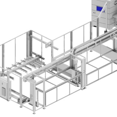 Automatic blank loading of two stacking locations with the 2-station gantry loader. Optional with SheetFlipper for blank rotation.