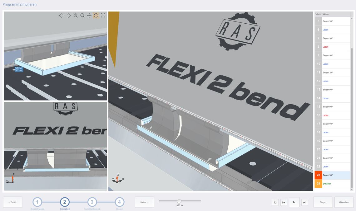 3D-Simulation des Biegeablaufs an der FLEXI2bend mit der Bendex-Software